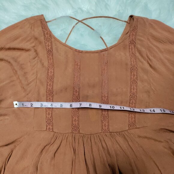 American Eagle Whimsy Boho Festival Balloon Sleeve Blouse Brown Size Small - Picture 8 of 9